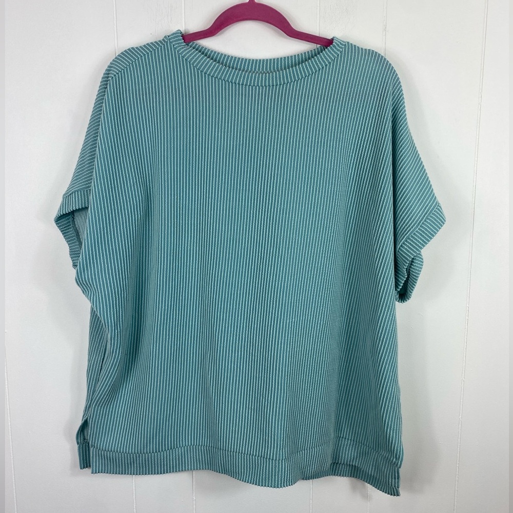 DOKOTOO Boxy Ribbed Teal Plus Size Shirt Size 1X Loose Fit